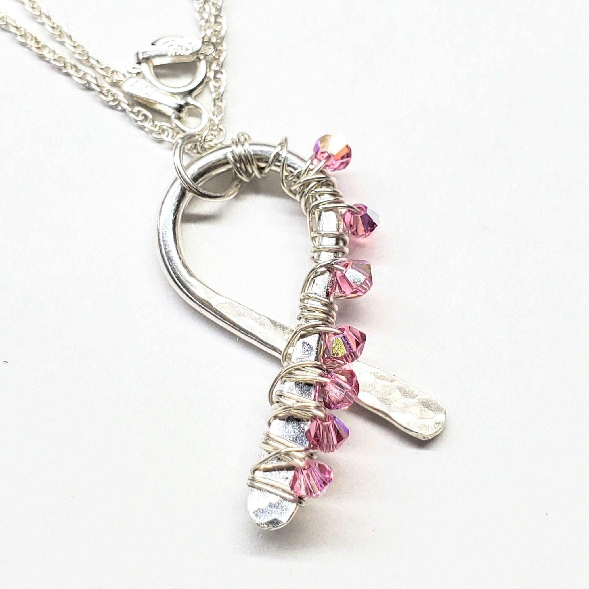 Crystal Heart Pendant Ribbon Necklace