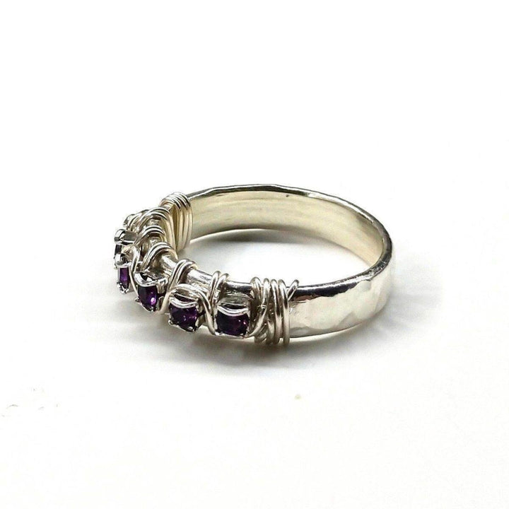 Sterling Silver Hammered Amethyst Rhinestone Bling Ring - Ring - Alexa Martha Designs   