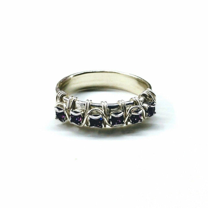 Sterling Silver Hammered Amethyst Rhinestone Bling Ring Ring Alexa Martha Designs 6 