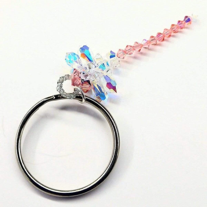 Swarovski Crystal Rose Peach Dragonfly Key Chain Alexa Martha Designs 