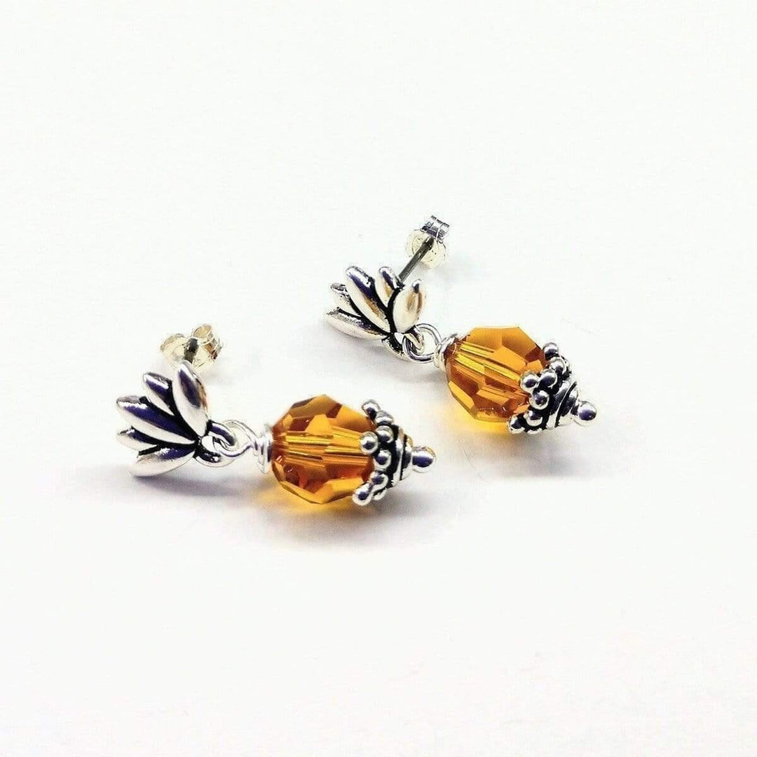 Sterling Silver Crystal Pineapple Studded Earrings -Earrings - Alexa Martha Designs