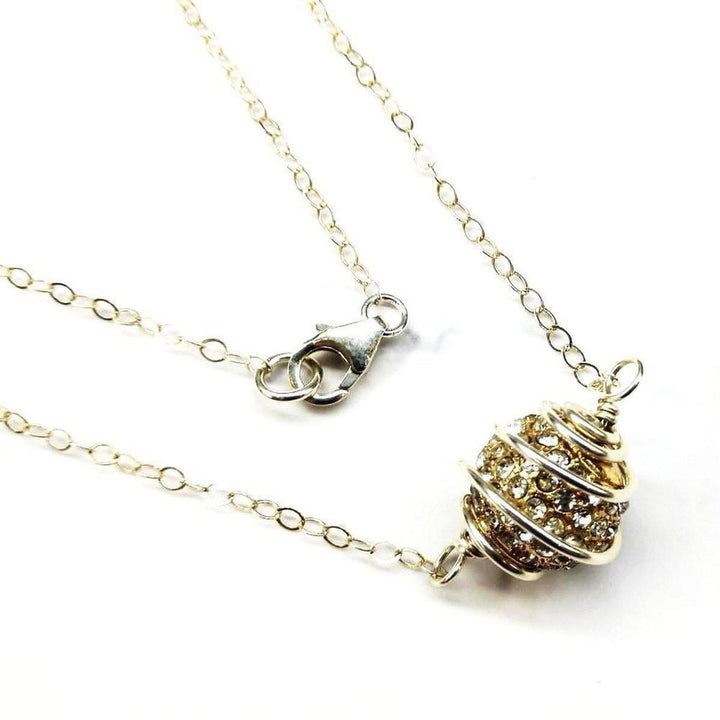 Sterling Silver Spiral Cage Crystal Pave Ball Necklace - Necklaces - Alexa Martha Designs   