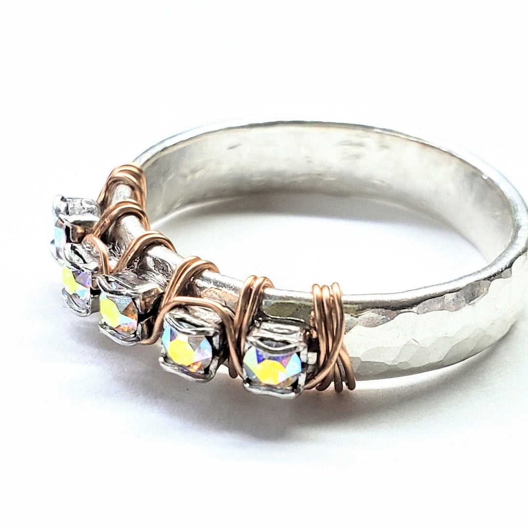 Rose Gold Filled Wire Wrapped Silver Super Sparkly Crystal Bling Ring - Rings - Alexa Martha Designs   