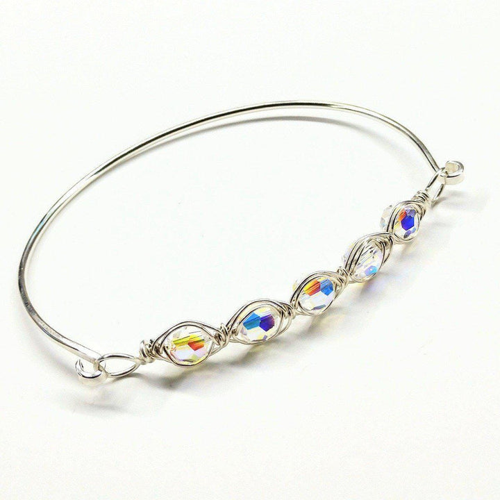 Larger Oval Shaped Swarovski Crystal Bar Bangle Bracelet Bracelet/Bangle Alexa Martha Designs Crystal AB 