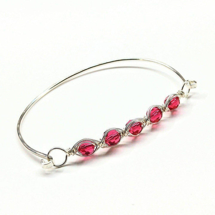 Larger Oval Shaped Swarovski Crystal Bar Bangle Bracelet Bracelet/Bangle Alexa Martha Designs Indian Pink 