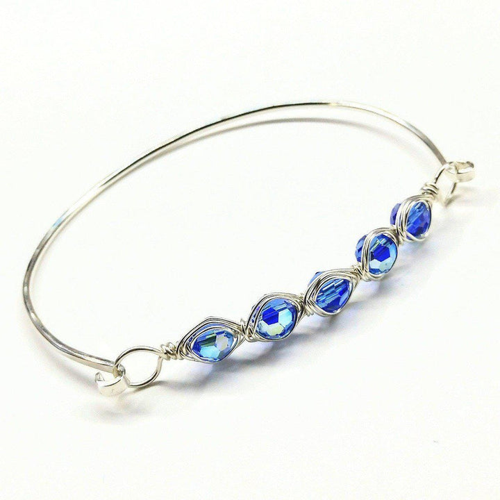 Larger Oval Shaped Swarovski Crystal Bar Bangle Bracelet Bracelet/Bangle Alexa Martha Designs Sapphire Blue AB 