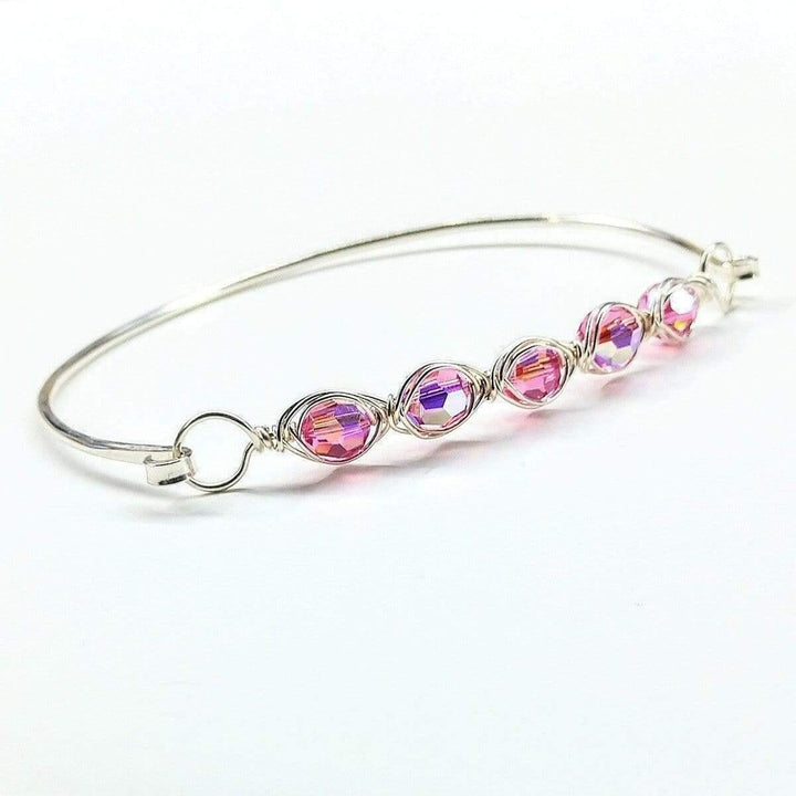 Larger Oval Shaped Swarovski Crystal Bar Bangle Bracelet Bracelet/Bangle Alexa Martha Designs Rose 