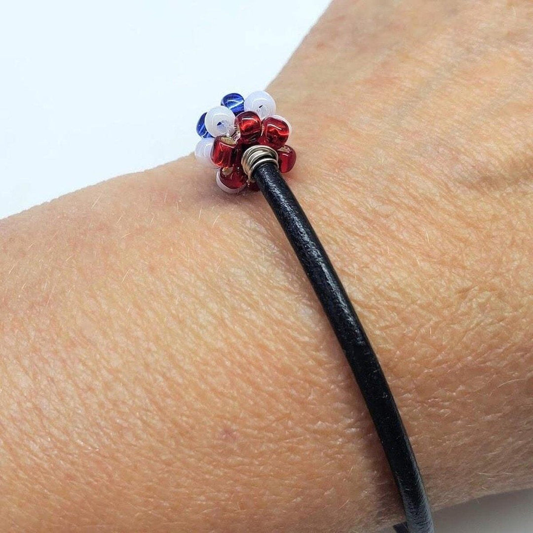 Red White And Blue Beaded Bead Leather Bracelet for Him and Her Bracelet Alexa Martha Designs 