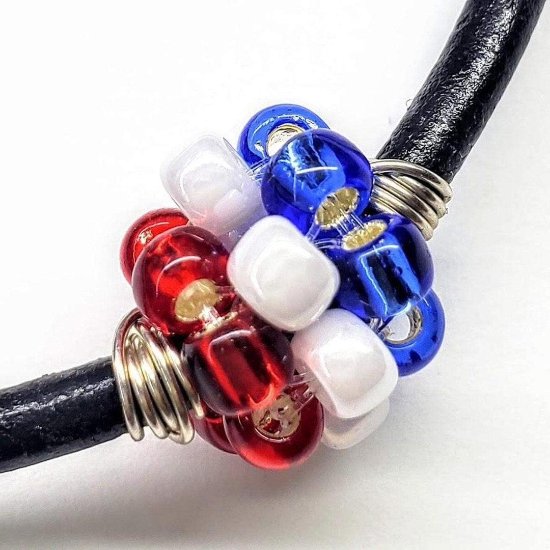 Red White And Blue Beaded Bead Leather Bracelet for Him and Her - Bracelet - Alexa Martha Designs   
