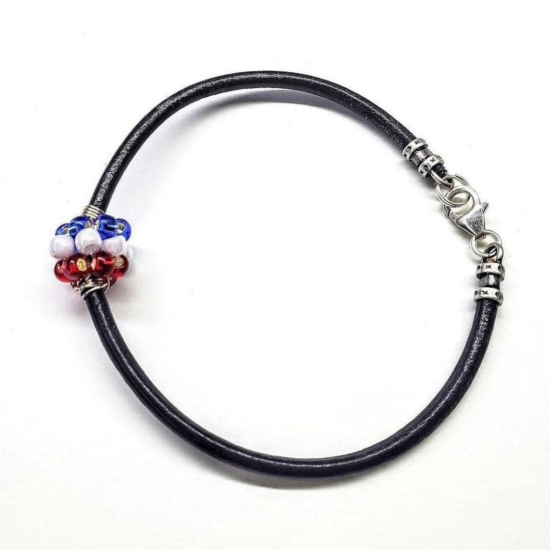 Red White And Blue Beaded Bead Leather Bracelet for Him and Her Bracelet Alexa Martha Designs 