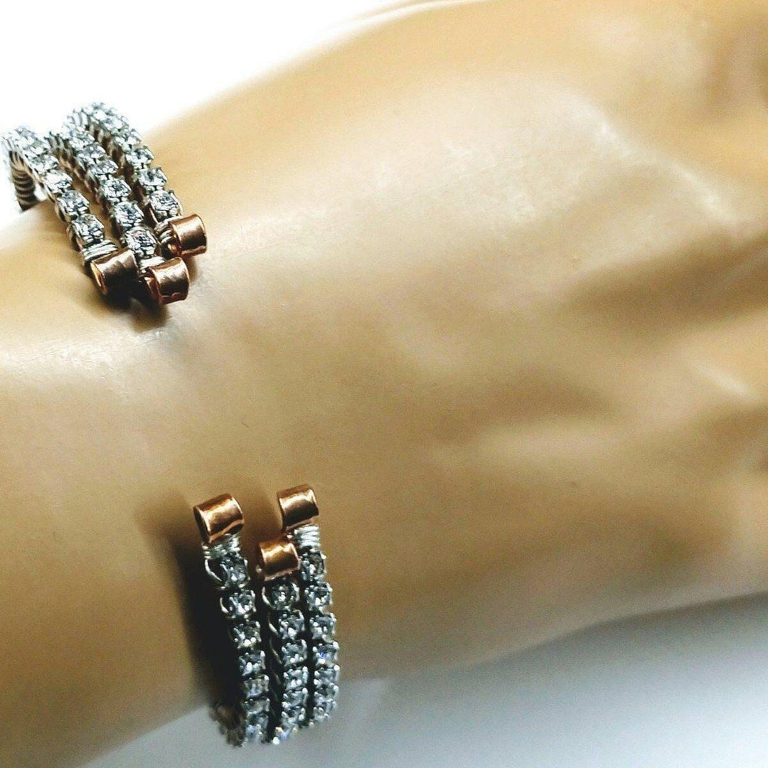 Wire Wrapped Crystal Rhinestone Bangle - Bangles /Bracelets - Alexa Martha Designs   