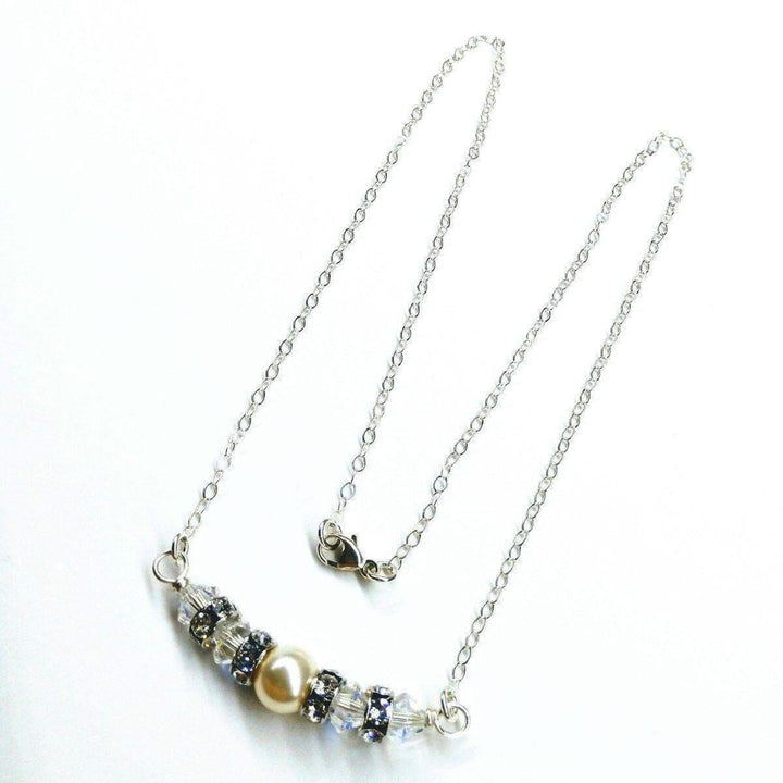Silver Swarovski Crystal Pearl Bar Bridal Necklace - Necklace - Alexa Martha Designs   
