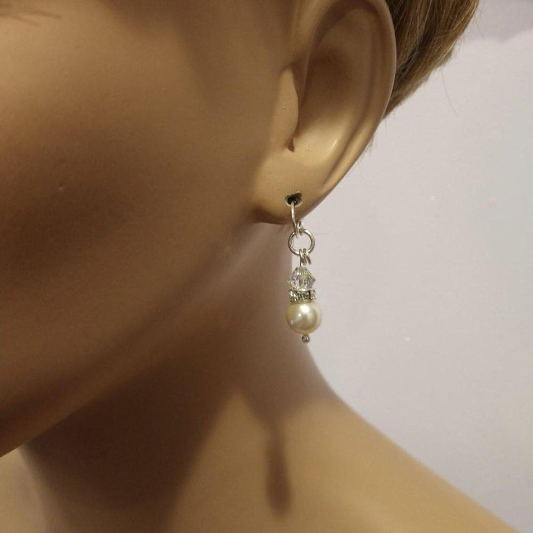 Silver Short Swarovski Crystal Pearl Stack  Earrings - Earrings - Alexa Martha Designs   