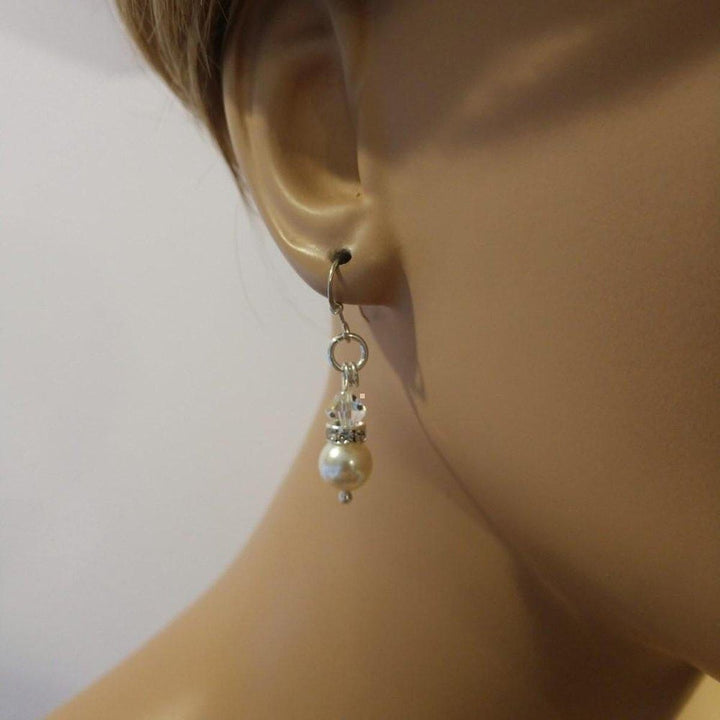 Silver Short Swarovski Crystal Pearl Stack  Earrings - Earrings - Alexa Martha Designs   