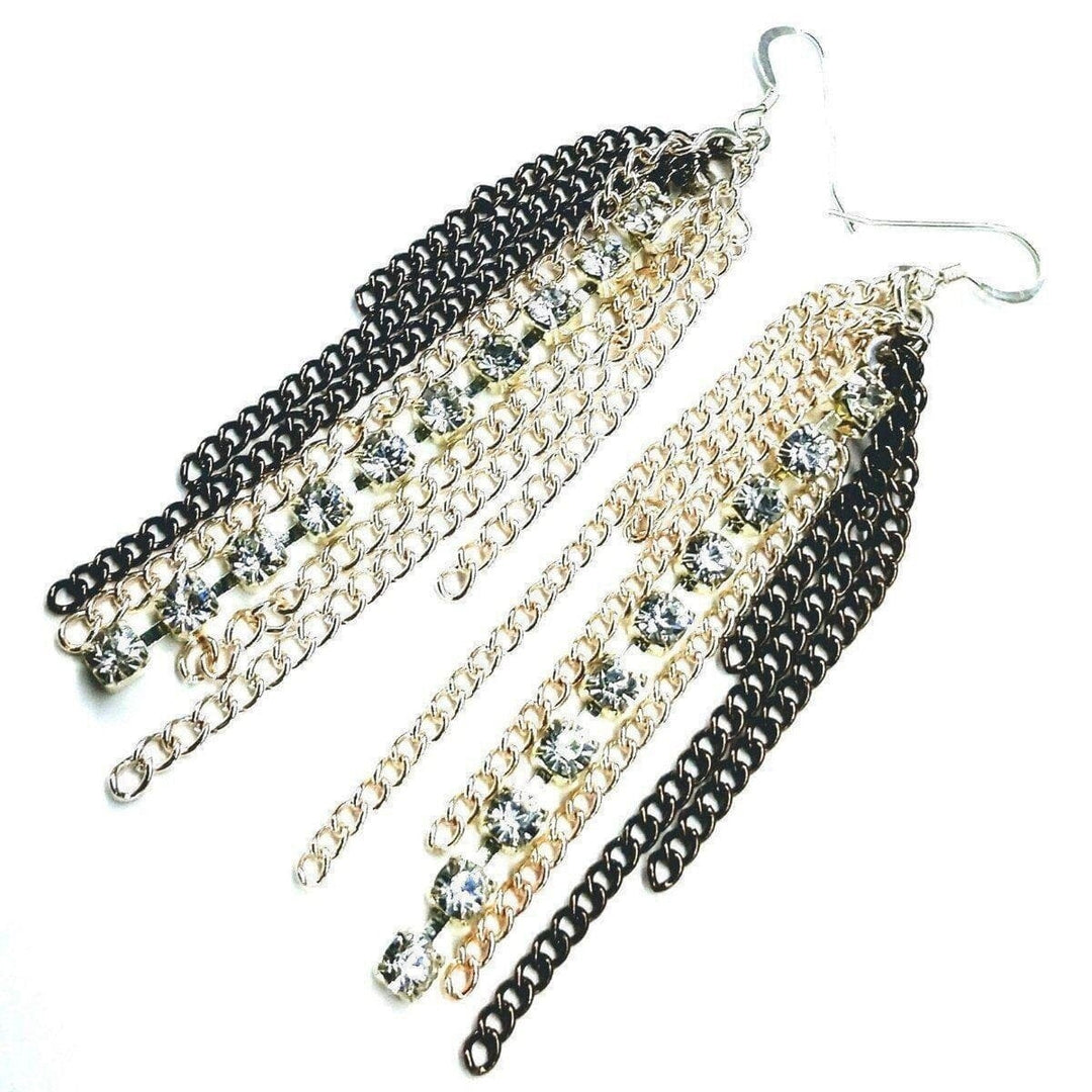 Rhinestone Crystal Chain Fringe Earrings - Earrings - Alexa Martha Designs   