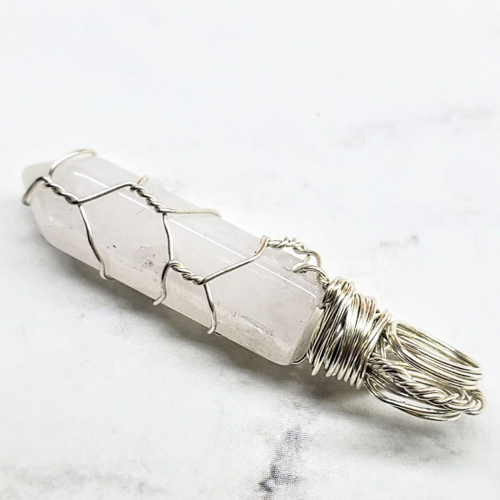 Sterling Silver Messy Wire Wrap Gemstone Pointed Crystal Pendant Pendant Alexa Martha Designs 
