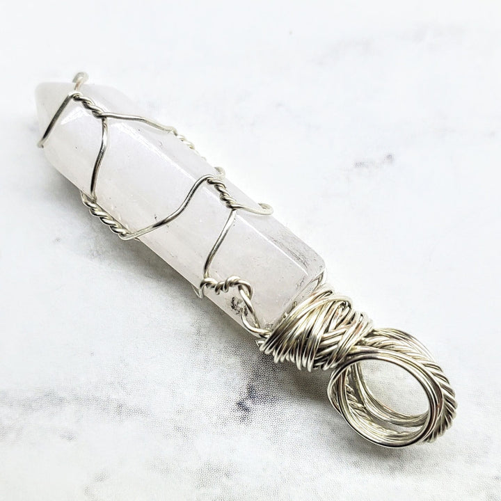 Sterling Silver Messy Wire Wrap Gemstone Pointed Crystal Pendant Pendant Alexa Martha Designs 