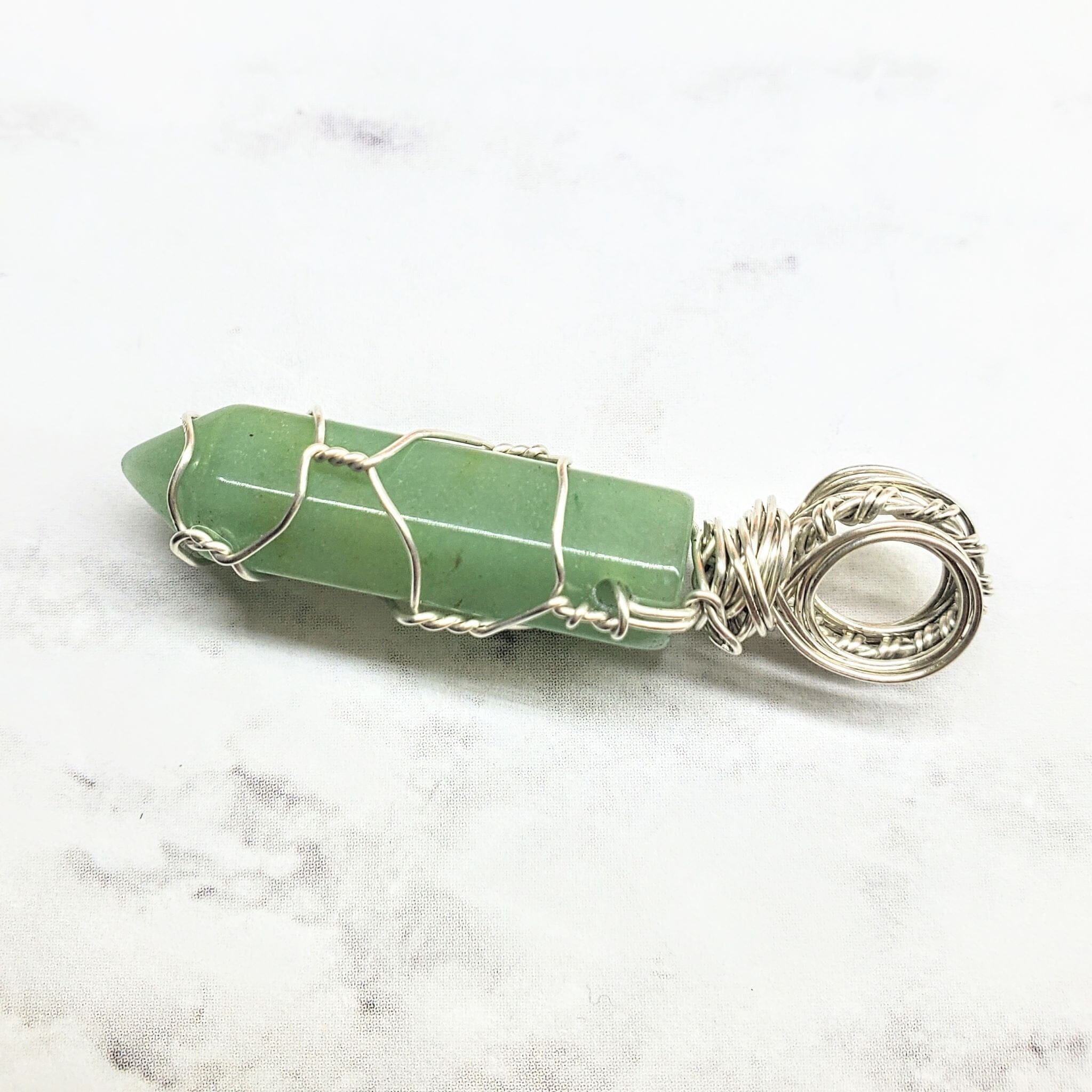 Wire deals wrapped pendant with Aventurine crystal heart, sterling silver, unique gift