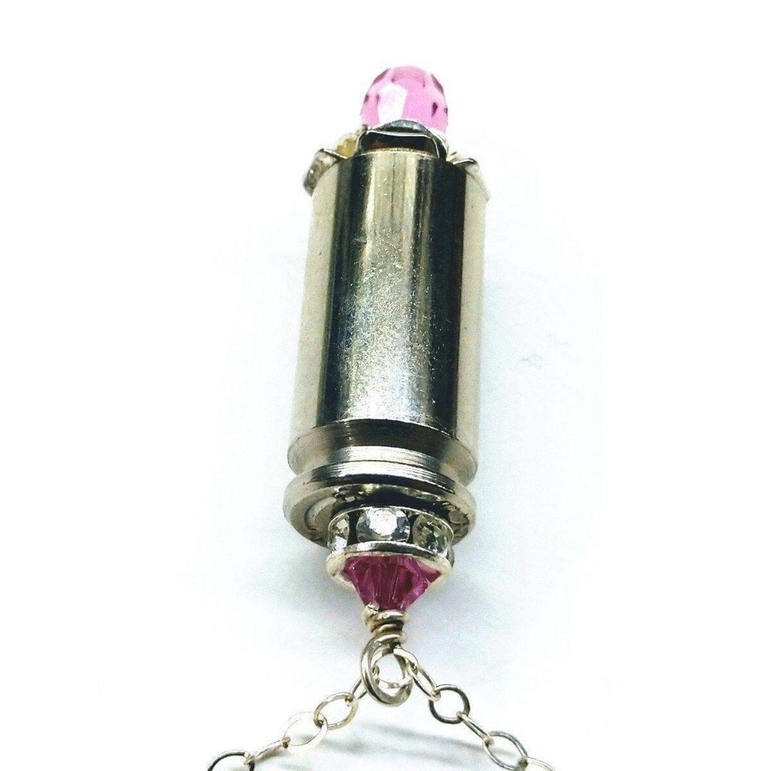 Vintage Style Pink Crystal Drop Silver Bullet Necklace - Necklace - Alexa Martha Designs   