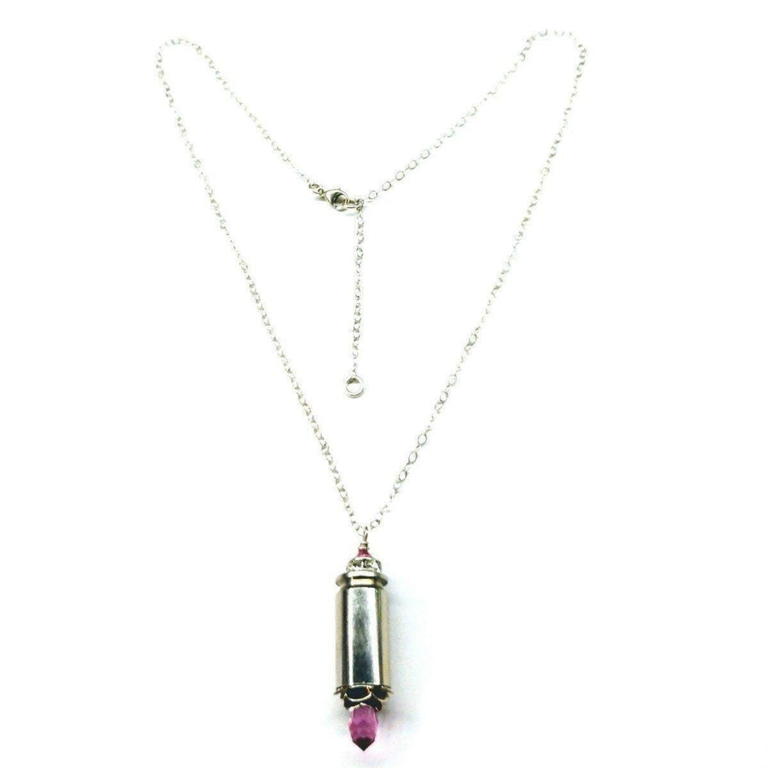 Vintage Style Pink Crystal Drop Silver Bullet Necklace Necklace Alexa Martha Designs 