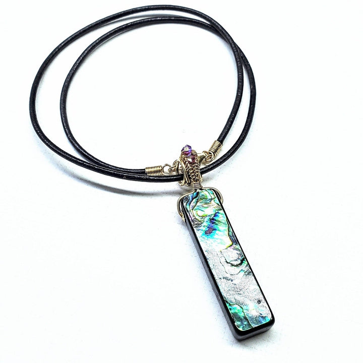 Wire Wrapped Vertical Abalone Shell Bar Necklace - Necklaces - Alexa Martha Designs   