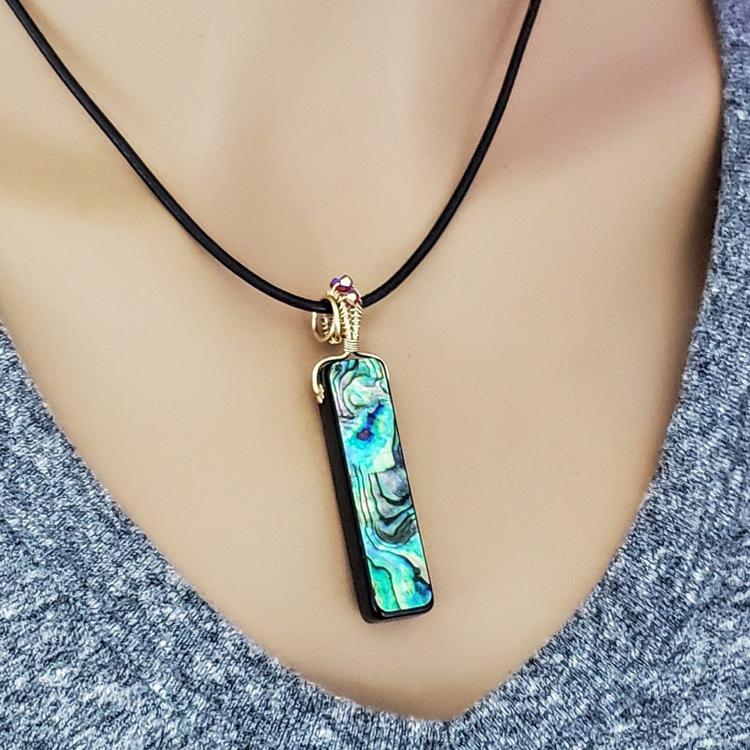 Wire Wrapped Vertical Abalone Shell Bar Necklace -Necklaces - Alexa Martha Designs