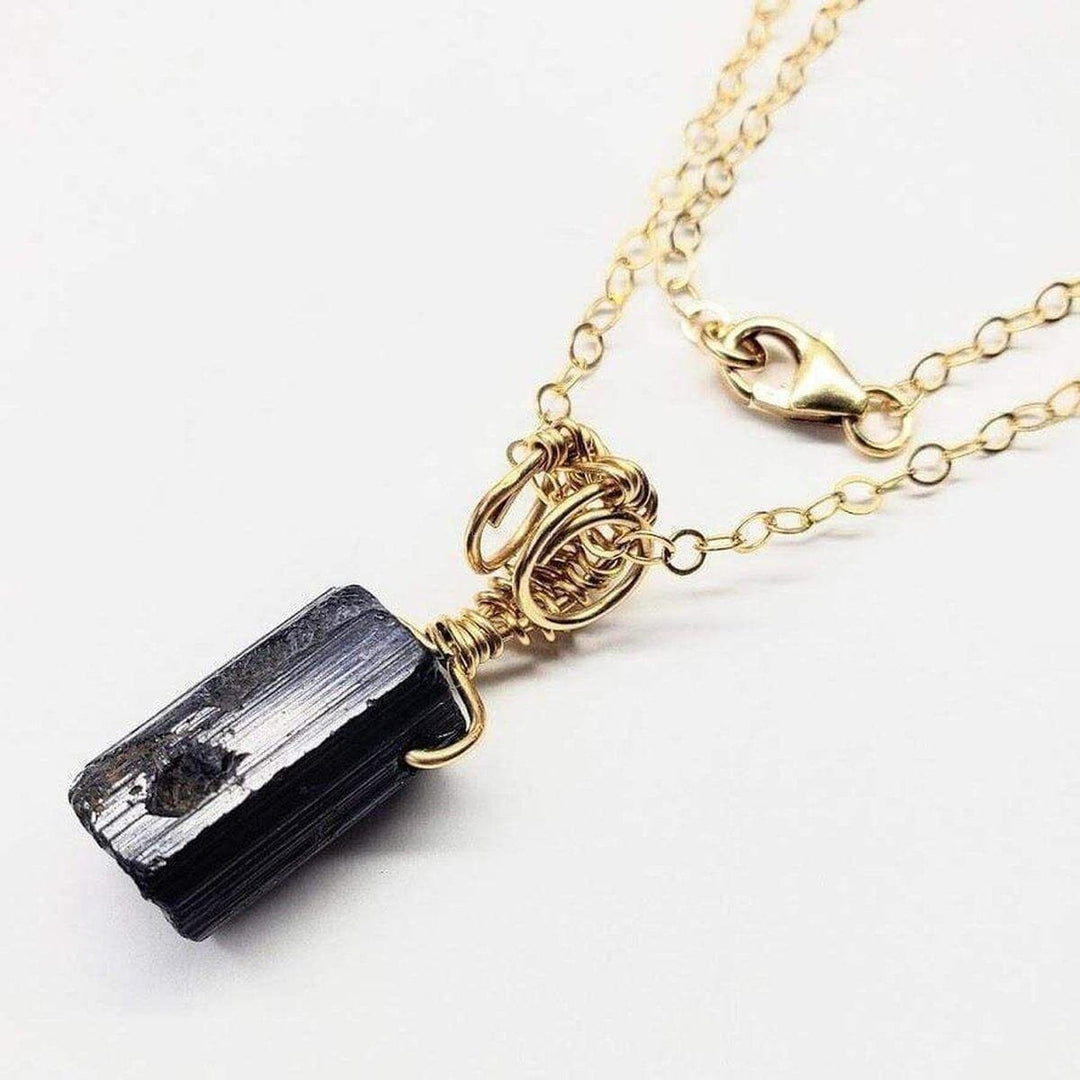 Raw Black Tourmaline Gemstone Necklace Necklace Alexa Martha Designs 