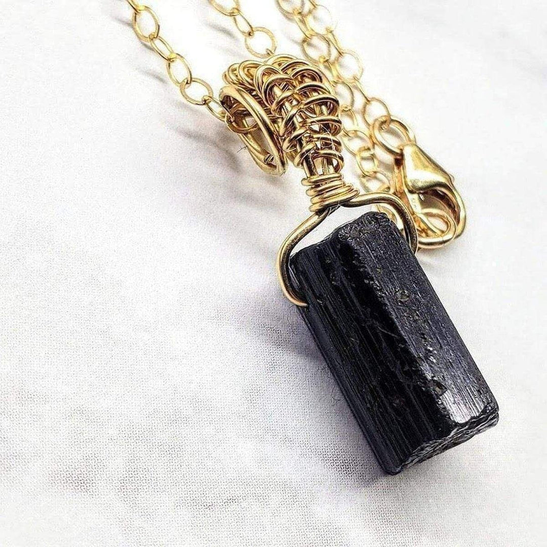 Raw Black Tourmaline Gemstone Necklace -Necklace - Alexa Martha Designs