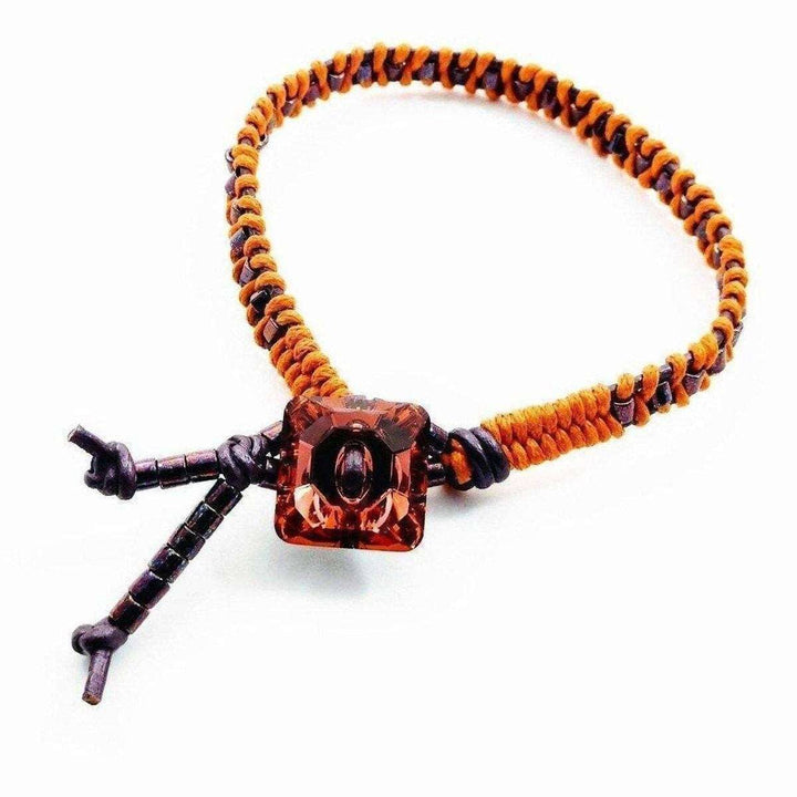 Orange Purple Leather Beaded Rattlesnake Tail Weave Bracelet - Bracelet - Alexa Martha Designs   