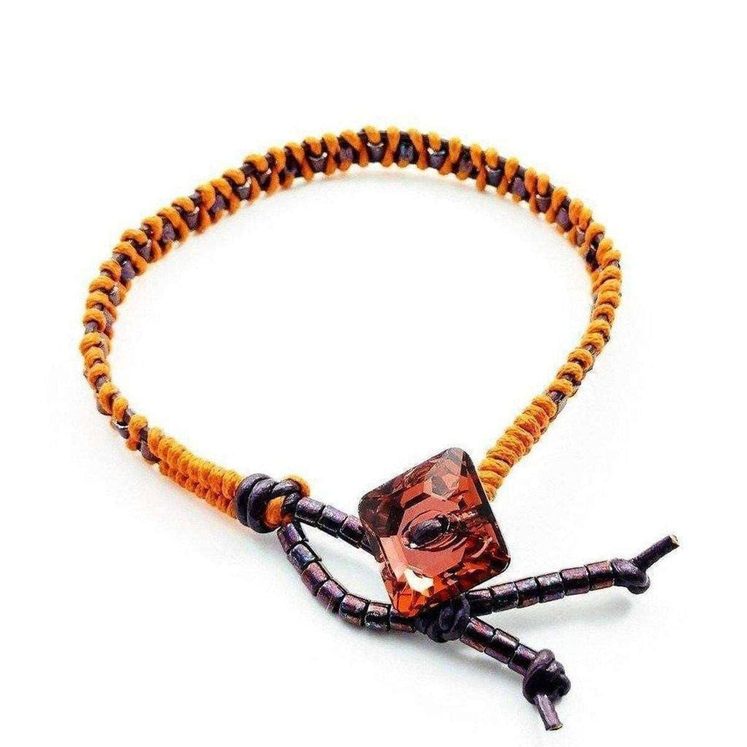 Orange Purple Leather Beaded Rattlesnake Tail Weave Bracelet - Bracelet - Alexa Martha Designs   