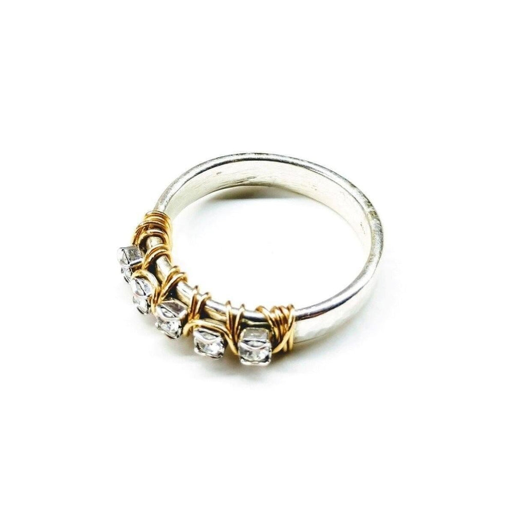 Wire Wrapped Gold and Silver Hammered Crystal Bling Ring Ring Alexa Martha Designs 