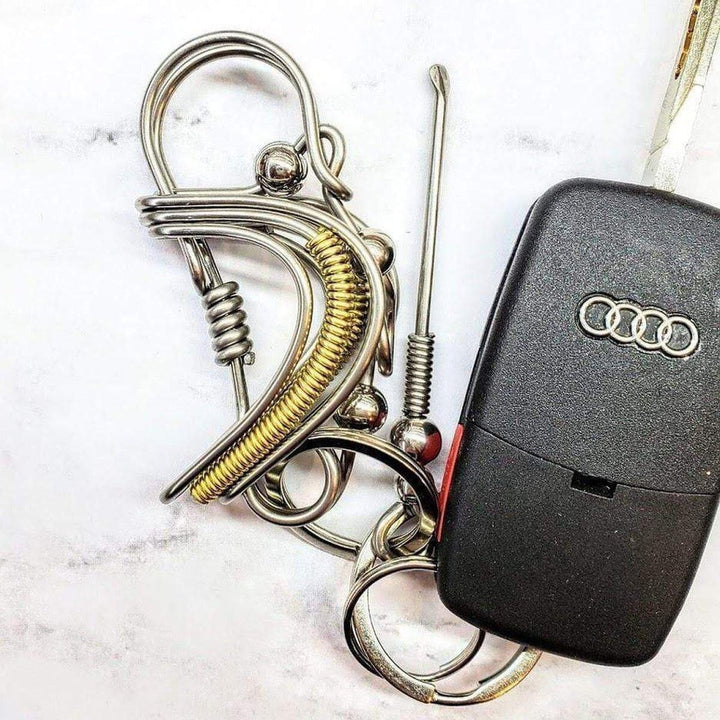Wire Coiled Birdie Keychain For Him -Key Chain - Alexa Martha Designs