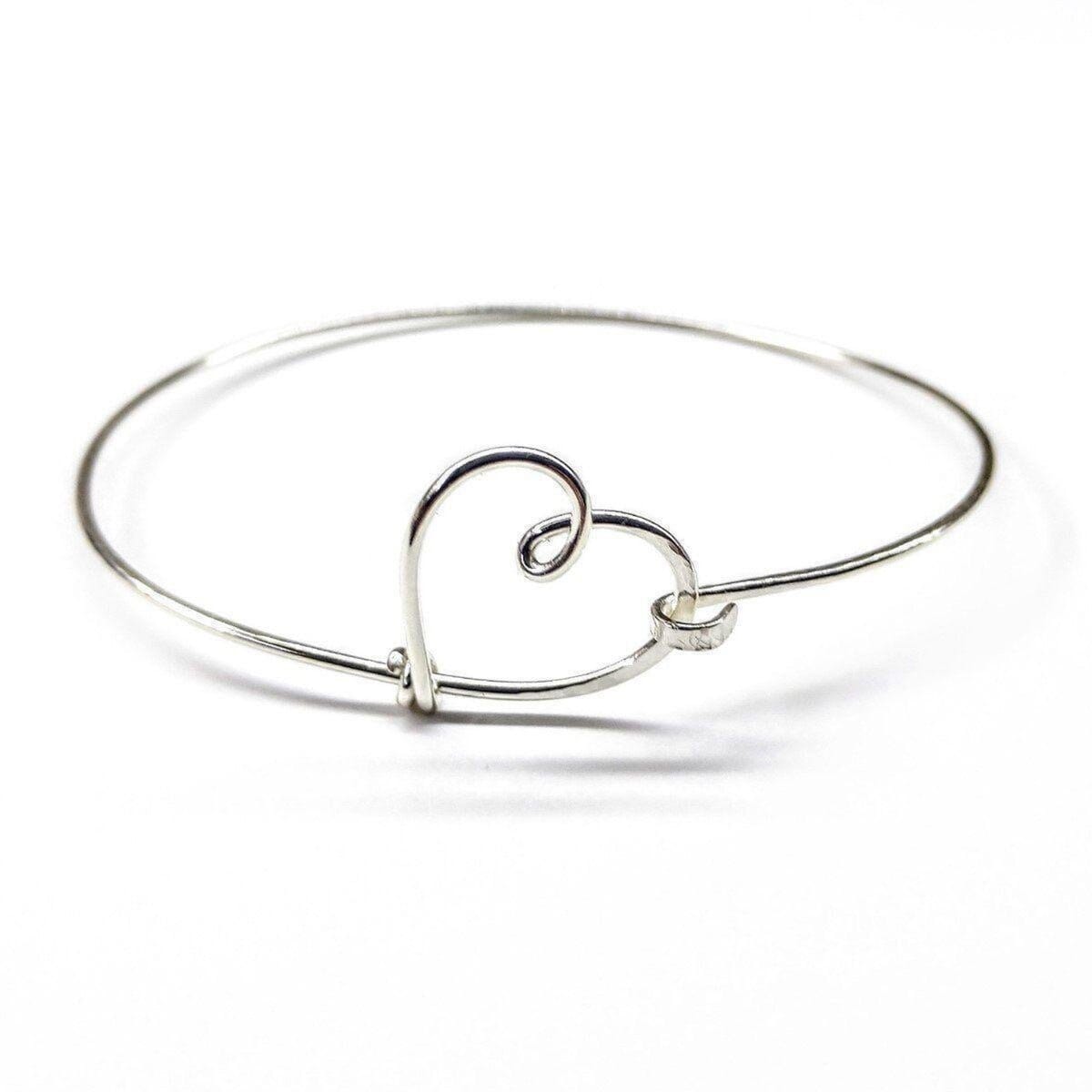 Wire Wrapped Heart Bangle in Sterling Silver Alexa