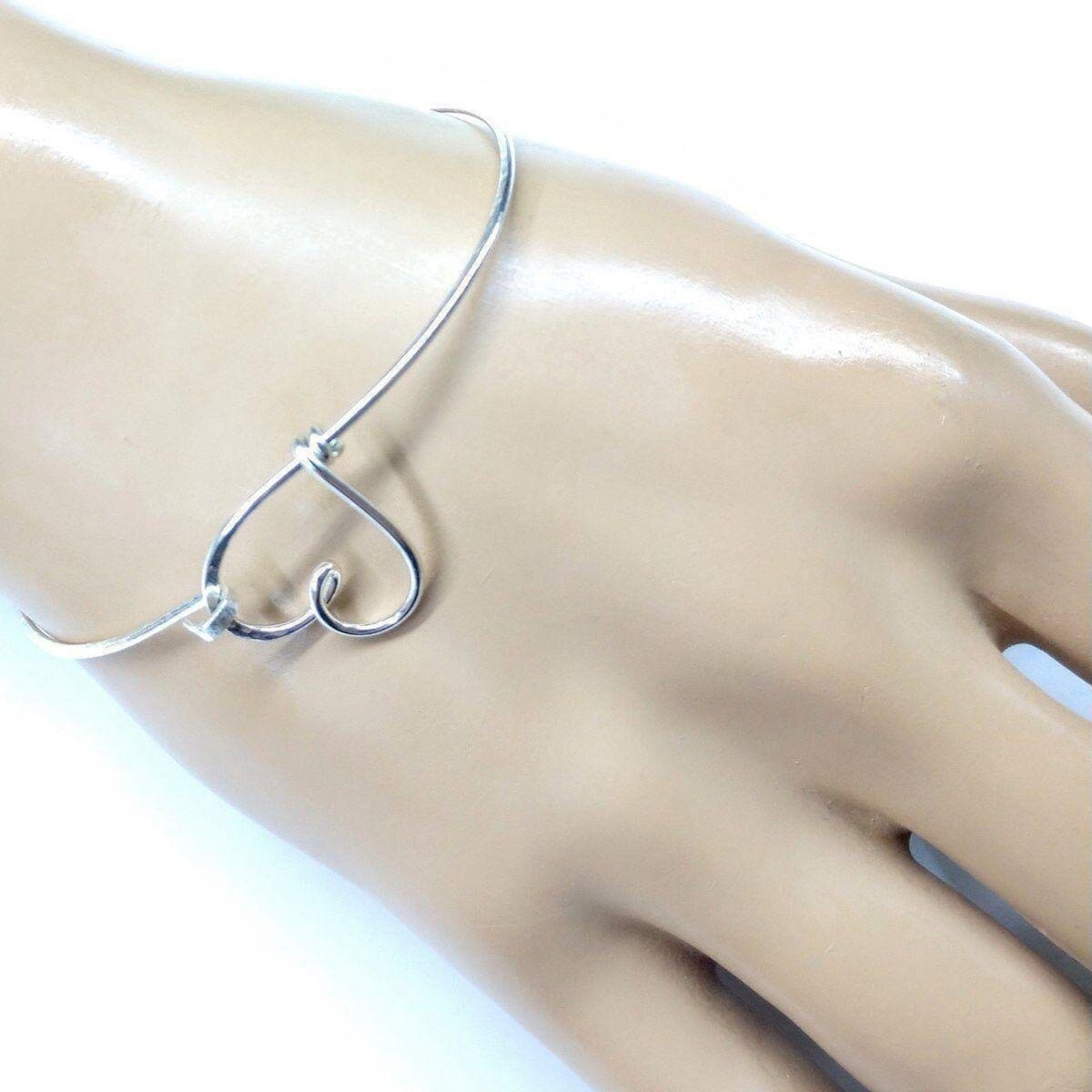 Wire Wrapped Heart Bangle in Sterling Silver