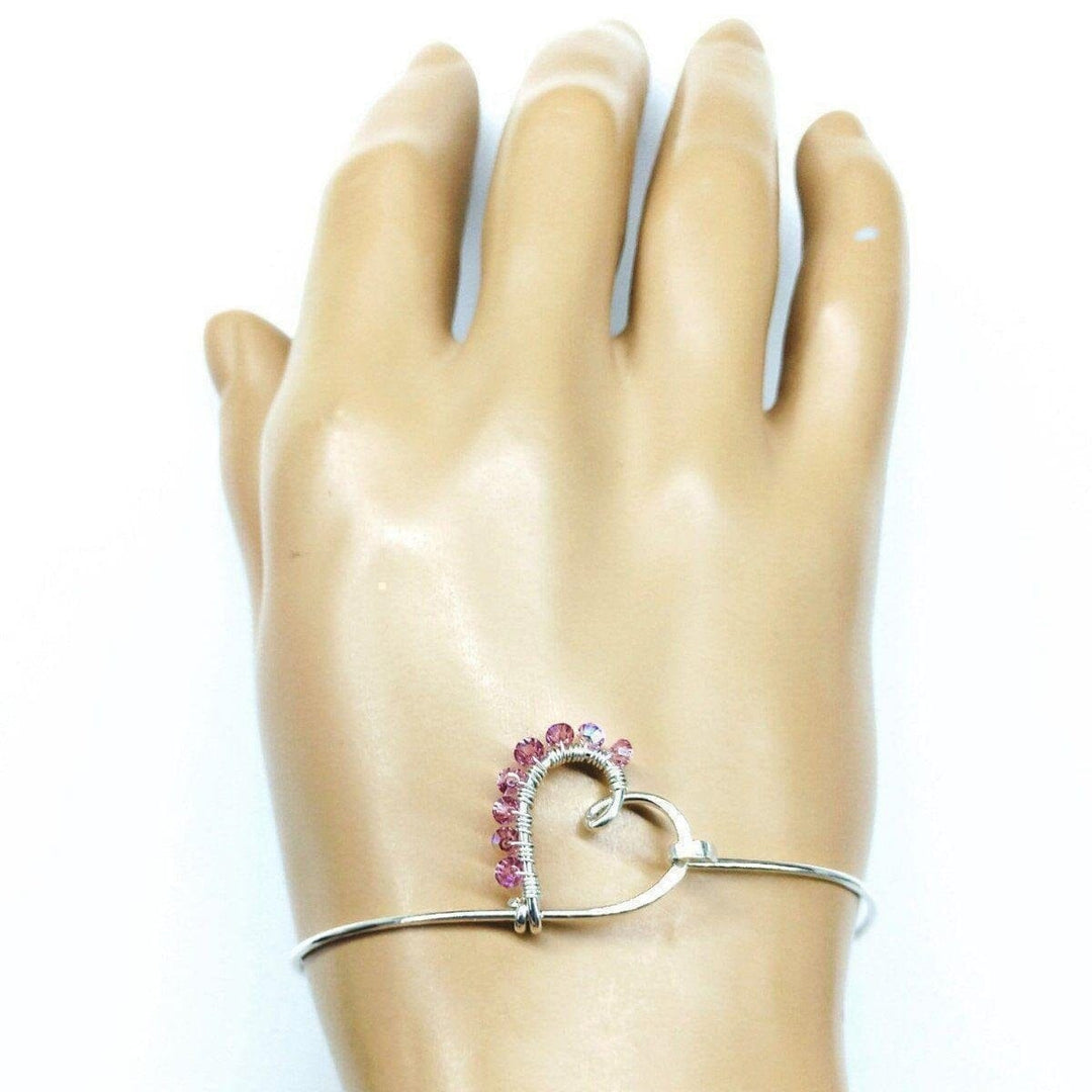 Pink Crystal Wire Wrapped Heart Bangle - Bangles /Bracelets - Alexa Martha Designs   
