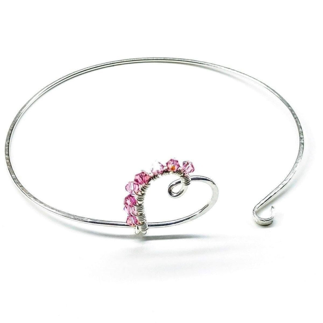 Pink Crystal Wire Wrapped Heart Bangle Bangles /Bracelets Alexa Martha Designs 
