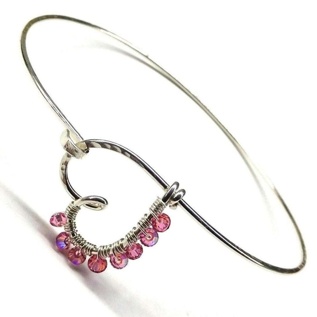 Pink Crystal Wire Wrapped Heart Bangle Bangles /Bracelets Alexa Martha Designs 