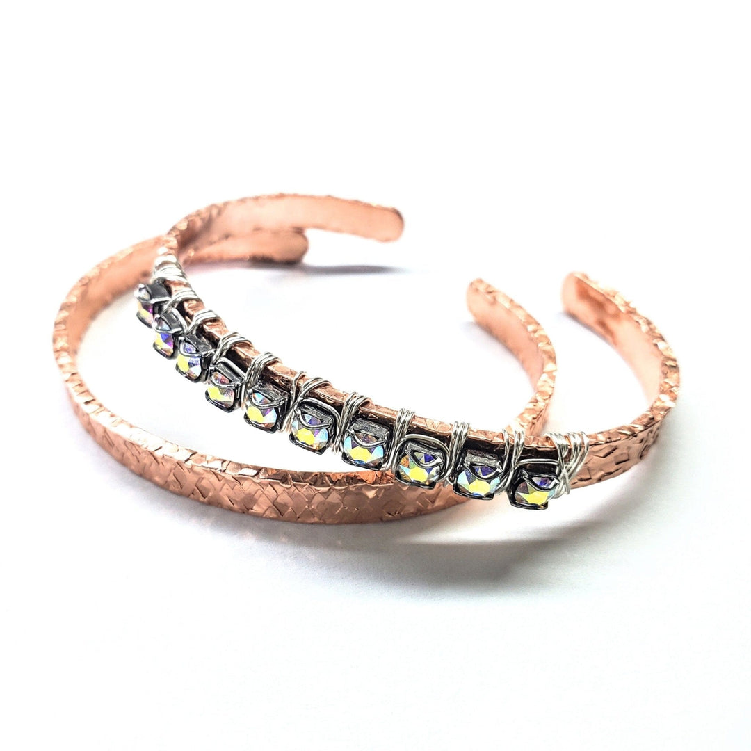 Set of Glamorously Wrapped Hammered Rhinestone Crystal Bling Bangles - Bangles /Bracelets - Alexa Martha Designs   