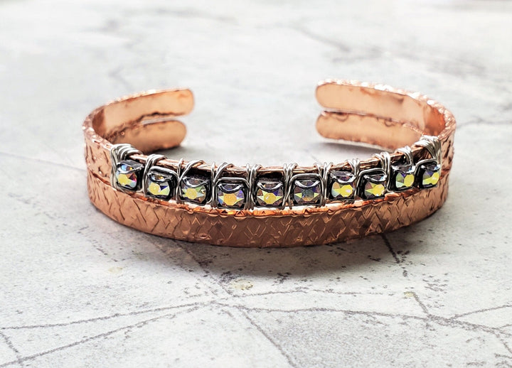 Set of Glamorously Wrapped Hammered Rhinestone Crystal Bling Bangles - Bangles /Bracelets - Alexa Martha Designs   