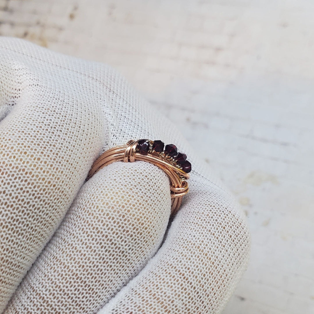 Wire Wrapped Crystal Birthstone Bling Ring Ring Alexa Martha Designs Garnet - January 6 