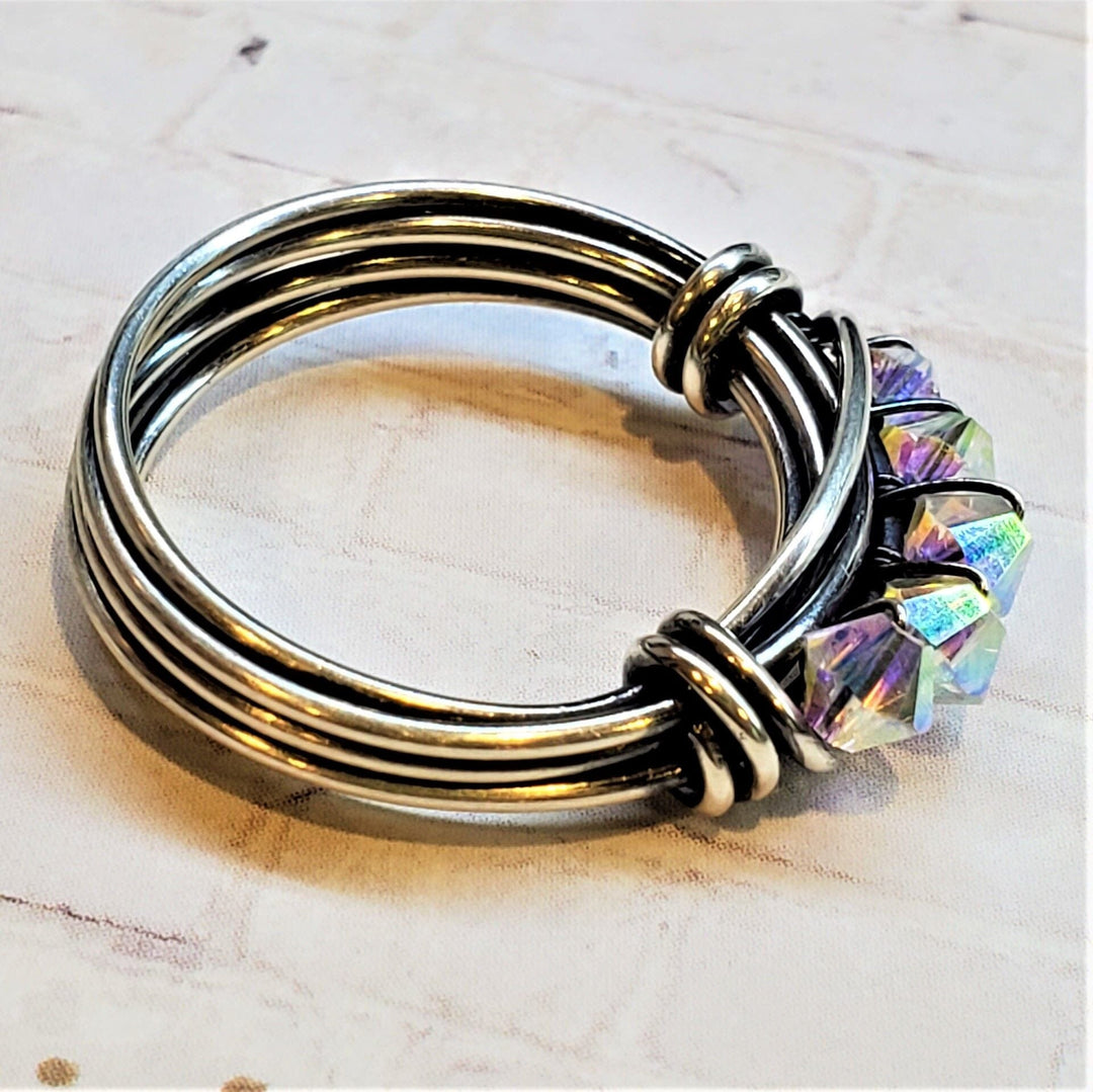 Wire Wrapped Antiqued Silver Super Sparkly Multi Band Bling Ring Ring Alexa Martha Designs 