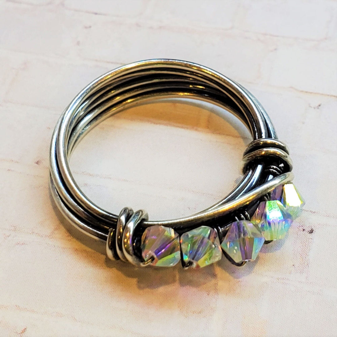 Wire Wrapped Antiqued  Silver Super Sparkly Multi Band Bling Ring - Ring - Alexa Martha Designs   