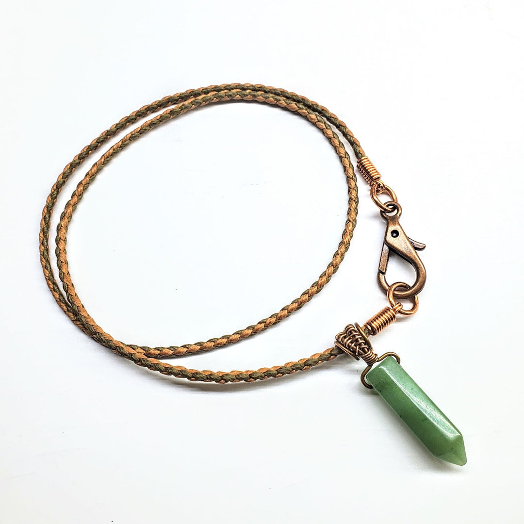 Vegan Friendly Wire Wrapped Pointed Crystal Necklace Pendant Alexa Martha Designs Green-Aventurine Black Braided Cotton Bolo Cord 2mm 20 inches