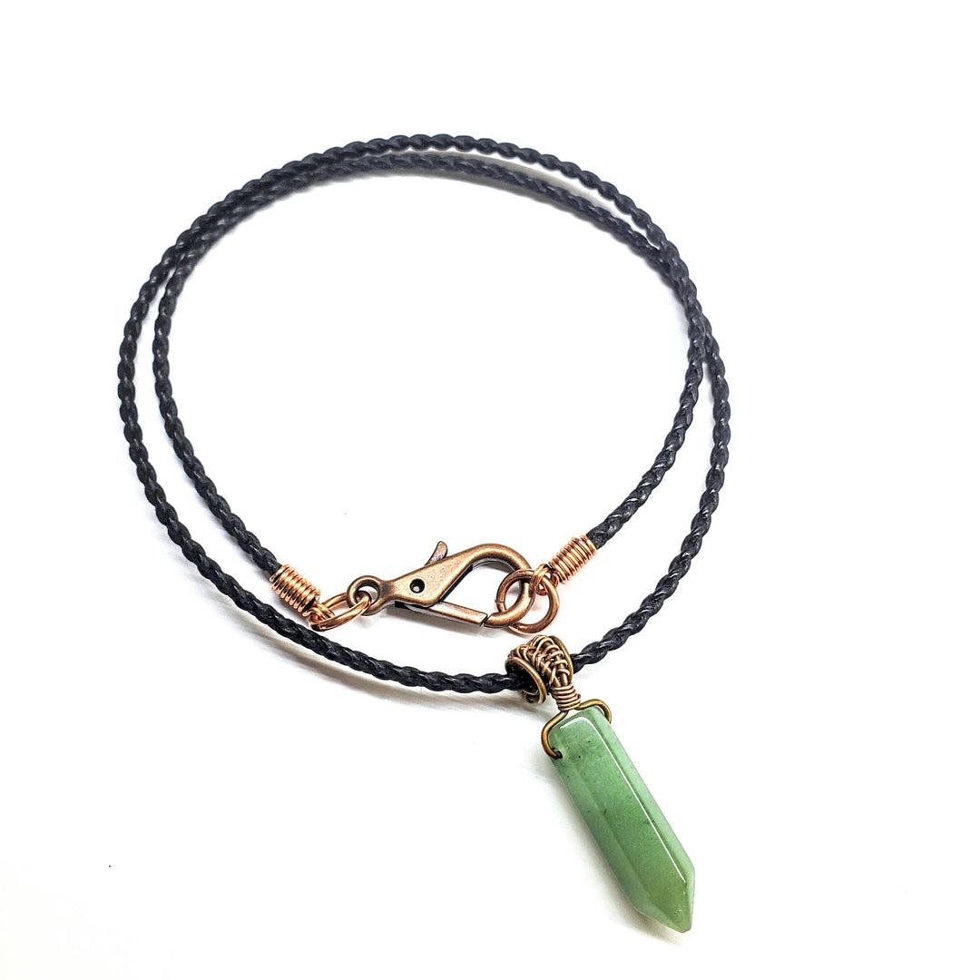 Vegan Friendly Wire Wrapped Pointed Crystal Necklace Pendant Alexa Martha Designs Green-Aventurine Black Braided Cotton Bolo Cord 2mm 22 inches