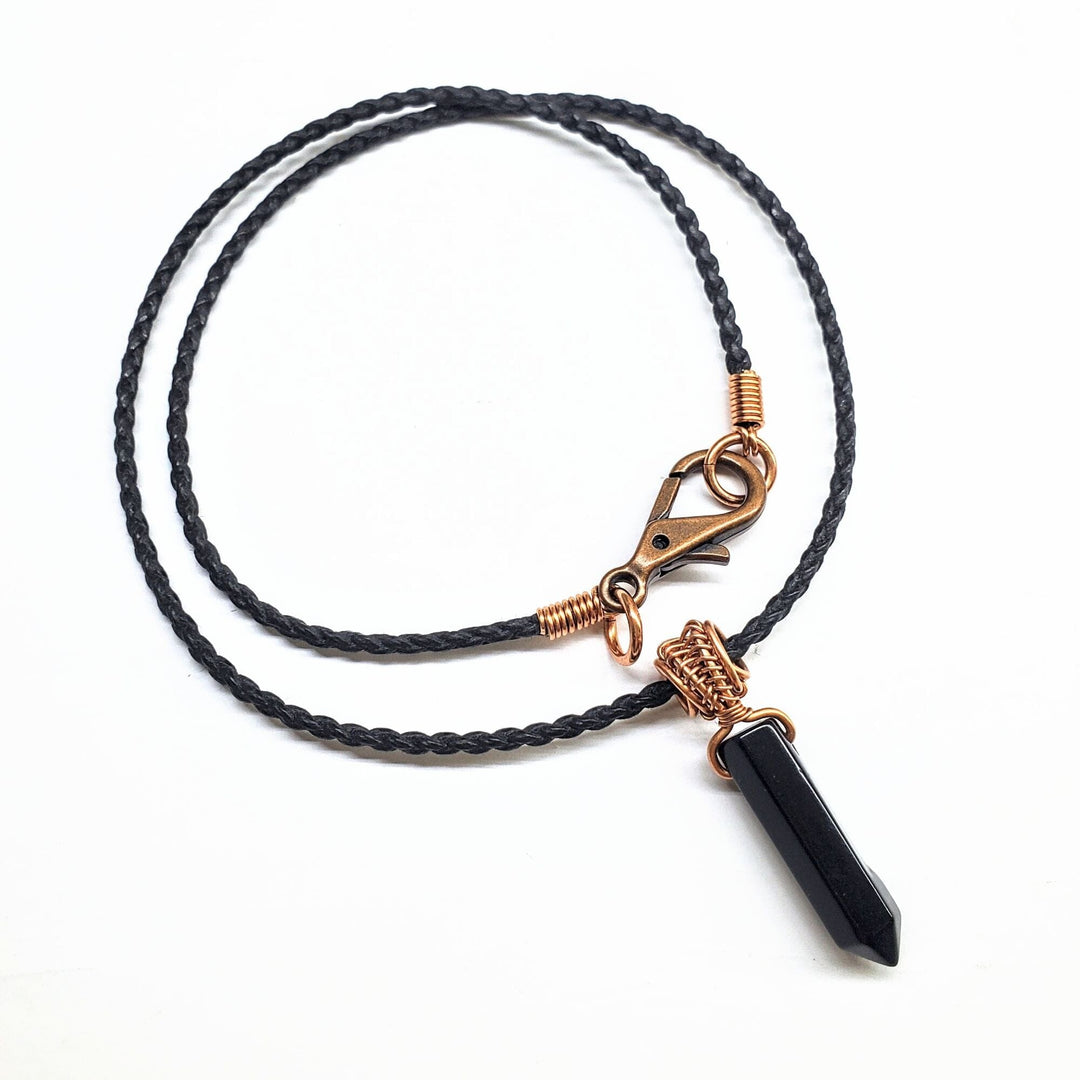 Vegan Friendly Wire Wrapped Pointed Crystal Necklace Pendant Alexa Martha Designs Black-Black Jade Black Braided Cotton Bolo Cord 2mm 22 inches