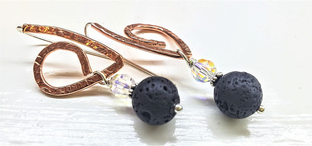 Sparkly Embossed Copper Butterfly Wing Lava Rock Bead Earrings- Wholesale Only -Hoop Earrings - Alexa Martha Designs