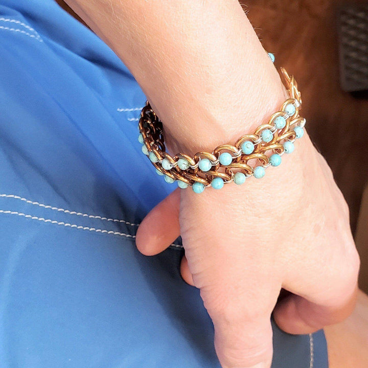 Turquoise Copper Wire Looped Bangle - Bangles /Bracelets - Alexa Martha Designs   