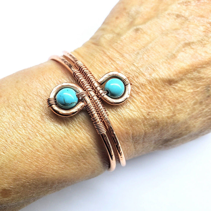 Wire Wrapped Adjustable Turquoise Beads Copper Wire Bracelet - Bangles /Bracelets - Alexa Martha Designs   