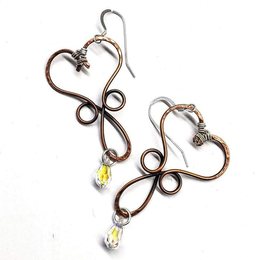 AMD1216 Wire Wrapped Copper Heart Crystal Teardrop  Earrings - Earrings - Alexa Martha Designs   