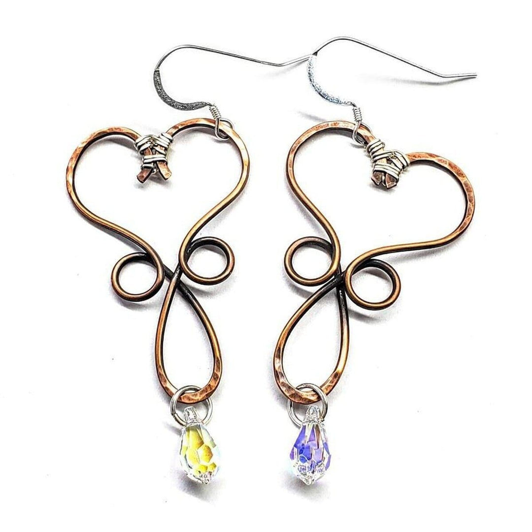 AMD1216 Wire Wrapped Copper Heart Crystal Teardrop  Earrings - Earrings - Alexa Martha Designs   4656317169711